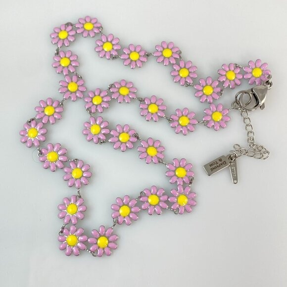 Silver Enamel Flower Necklace Stainless Steel - Picture 3 of 6